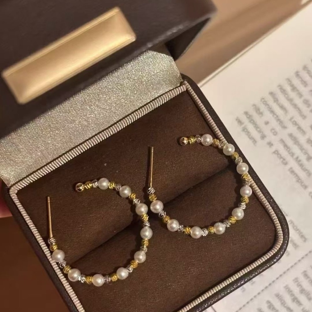 Pearl-Beaded Hoop Earrings - fresh water real pearls